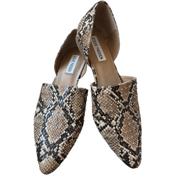 STEVE MADDEN Talent D’orsay Studded Snakeskin Slip On Flats Tan Brown 7.5 - Picture 1 of 4